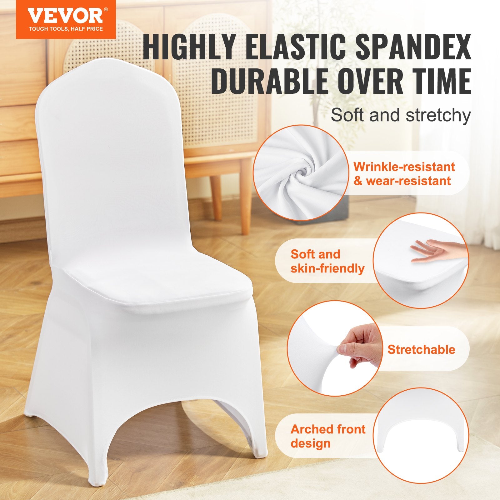 Stretch Spandex Folding Chair Covers, Universal Fitted Arched Front Cover, Removable Washable Protective Slipcovers, For Wedding, Holiday, Banquet, Party, Celebration, Dining